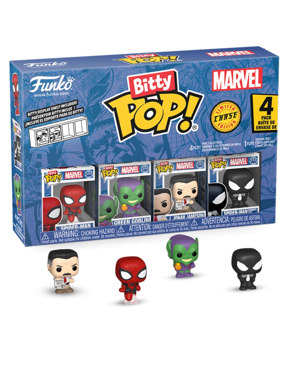 POP! Marvel Spider-Man, Green Goblin, J. Jonah Jameson y Spider-Man Simbiote Suit