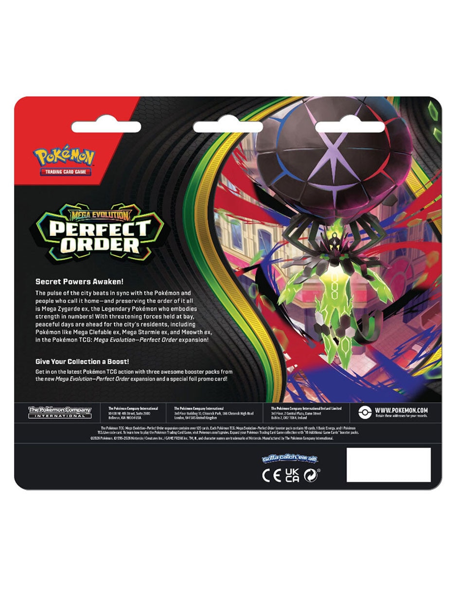 Paquete blíster de 3 sobres de tcg: mega evolution perfect order estrategia león 2