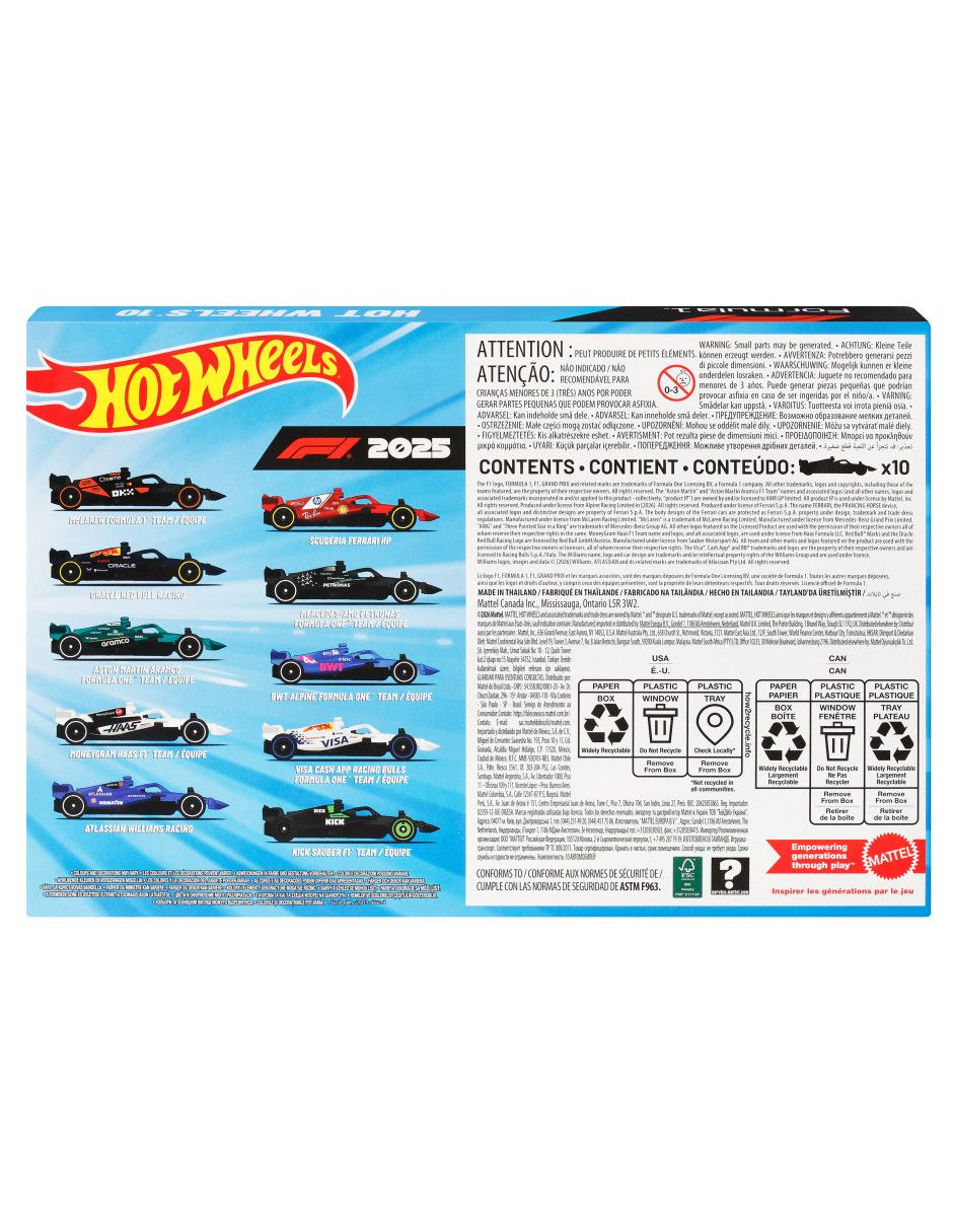 Automóvil paquete de 10 autos f1 hot wheels 5